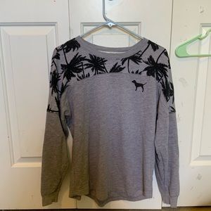 PINK VS grey crew-neck with palm trees
